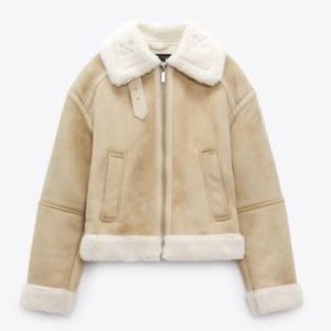 NWOT Zara Taupe Double Faced Shearling Jacket